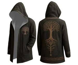 Vhersily Mythologie Nordique Marteau de Thors Veste à Capuche en Laine Chaude pour Homme de Longueur Moyenne avec Tatouage Viking Chaud Veste de Couple pour Hiver Anti-Vent pour Demi-Saison, vert, 4XL