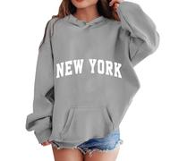 Vhersily New York Sweat à Capuche pour Filles à la Mode Imprimé Col Rond avec Poches Décontractée pour Filles Sport Pull de Noël pour Enfants, gris, 160
