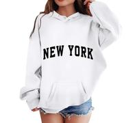Vhersily New York Sweat à Capuche pour Filles à la Mode Imprimé Col Rond avec Poches Décontractée pour Filles Sport Pull de Noël pour Enfants, blanc, 140