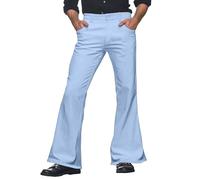 Vhersily Pantalon à patte d'éléphant pour homme monochrome décontracté élastique avec design moderne et confortable pour toutes les saisons avec poches en tissu élastique minimaliste, bleu clair, XXL