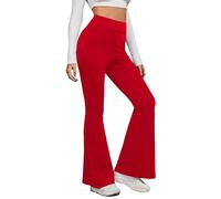 Vhersily Pantalon Bootcut Années 70 pour Femme, Long Leggings Taille Haute Hippie Floral Imprimé Pantalon Discothèque Danse Fête Pantalon à Patte Éléphant, rouge, XXL