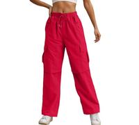 Vhersily Pantalon cargo pour femme, taille haute baggy avec poches larges, randonnée, pyjama bas, frais et respirant, style streetwear, pantalon sauna minceur, Hotpants partie discothèque, rouge, M