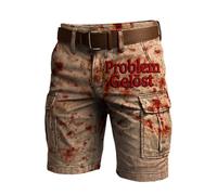 Vhersily Pantalon cargo pour homme court de randonnée pour Halloween, loisirs avec poches, motif croquis de sang d'été, course pour course à pied, fitness, pour porter un nouveau semestre, Kaki 1, L