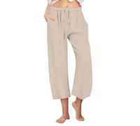Vhersily Pantalon de pyjama long pour femme avec coupe droite pyjama confortable en coton pour maison, salon doux pour étudiants, frais et respirant, pantalon sauna minceur, avec poches, beige, M