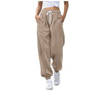Vhersily Pantalon de survêtement pour femme, couleur unie, taille haute, large, avec poches et cordon de serrage, réglable, pour la course, le sarouel, la jambe droite pour le jogging, le fitness
