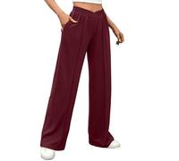 Vhersily Pantalon de yoga pour femme, taille haute, avec 2 poches, étirées, jambe large, travail, contrôle abdominal, droit, automne et hiver, pour porter un nouveau semestre, Vin., L