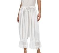 Vhersily Pantalon Décontracté Femme en Coton avec Ourlet à Volants Capris avec Garniture en Dentelle Pantalon Lingerie Slip pour Sous La Robe Câble Vêtements pour la maison Pantalon Palais, Blanc, M