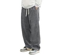 Vhersily Pantalon Japonais Homme avec Poches Pantalon Velours Côte Baggy Large Élastique Élégant Casual Jambe Large Coupe Vent Demi-Saisons Photographie, Voyage, Gym Basket, gris, M