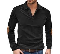 Vhersily Polo à Manches Longues pour Homme en Velours Côte Pull avec Revers Large avec Appliqué et Demi Bouton sur le Devant pour Activités Ouvert T-shirt Saisonnier Décontracté Confortable Respirant