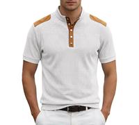 Vhersily Polo Homme Pullover Décontracté à Manches Longues avec Col Coréen Et Boutons Henley Bouton avec Col Rond Confortable Passage Partout pour Entraînement Randonnée Gym Basket, Blanc, L