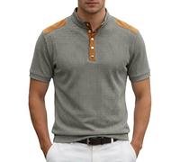 Vhersily Polo Homme Pullover Décontracté à Manches Longues avec Col Coréen Et Boutons Henley Bouton avec Col Rond Confortable Passage Partout pour Entraînement Randonnée Gym Basket, gris, S