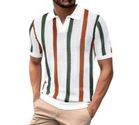 Vhersily Polo Homme Tricoté Maille Rayé Haut Manches Courtes Imprimé avec Noeud Informel Affaires Tendance Creux Revers Respirant Manches Courtes T-shirt Chemises Golf Vintage