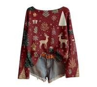 Vhersily Pull de Noël pour Femme, avec Impression 3D, Col Rond, Manches Longues, pour Noël, pour Adolescentes et Filles, Streetwear Doux Confortable et Léger pour Temps Libre, Demi-Saison, Brique