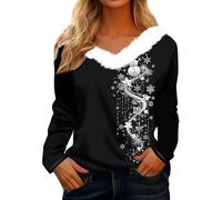 Vhersily Pull femme de Noël chaud col en V amusant élégant pull Curvy Sweater laid tricot automne et hiver vintage chandails de fête doux confortable mince pour demi-saison, Noir 2, S