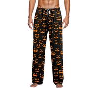 Vhersily Pyjama Homme Pantalon Flanelle Halloween Mignon Imprimé Loungewear Dames Pjs Couples Élastique Taille Intérieur et Extérieur Costume Thermique Automne Hiver et Doux Léger Streetwear, Noir , M