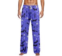 Vhersily Pyjama Homme Pantalon Flanelle Halloween Mignon Imprimé Loungewear Dames Pjs Couples Élastique Taille Intérieur et Extérieur Costume Thermique Automne Hiver et Doux Léger Streetwear, bleu, L