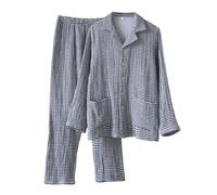 Vhersily Pyjama pour homme ouvert devant en coton, léger à carreaux, 2 pièces, chemise à manches longues, avec boutons et pantalon de nuit chaude thermique pour la maison, cadeau de Noël Nouvel An