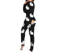 Vhersily Pyjama sexy pour femme avec ouverture arrière monobloc pyjama complet avec patte barboteuse à manches longues body grande taille pyjama Onesie Curvy complet pour couple entraînement Sportwear