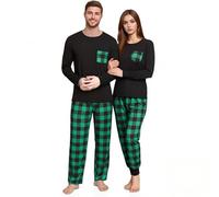 Vhersily Pyjamas de Noël pour toute la famille, pyjama de Noël, famille femme avec jolie renne, pyjama pour couple pyjama à manches longues et pantalon cadeau du Nouvel An pour maman, vert, L