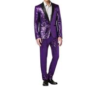 Vhersily Robe Complète à Paillettes pour Hommes, Ensembles de Pantalons Smoking Bal Mariage avec Paillette Ensemble de Veste avec un bouton Robe de Mariée Doux Outfit de Mariée Élégante pour Bureau