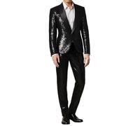 Vhersily Robe Complète avec Paillettes pour Hommes, Pantalons Smoking Bal Mariage avec Paillette Ensemble Veste avec un bouton Robe de Mariée Doux Outfit De Mariée Élégant pour Bureau