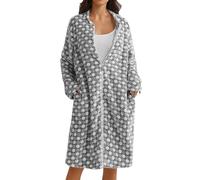 Vhersily Robe de chambre pour femme d'hiver en polaire courte peignoir doux léger avec fermeture éclair en duvet d'hiver coupe-vent épais romantique pyjama cadeau de la Saint-Valentin, Gris, XL