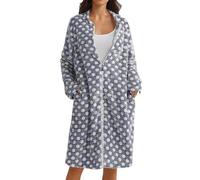 Vhersily Robe de chambre pour femme d'hiver en polaire courte peignoir doux léger avec fermeture éclair en duvet d'hiver coupe-vent épais romantique pyjama cadeau de la Saint-Valentin, Bleu, M