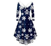 Vhersily Robe de Noël pour Femmes Curvy Robe de Velours Manches Longues Vêtements de Noël Costume D'hiver Col En V Élégant pour Fête Mariage Fête Banquet Bodycon Sexy Robe Nouvel An, Bleu 1, M