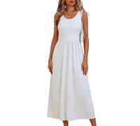 Vhersily Robe d'été sans manches occidentale pour femme, col rond et jupe évasée, avec volants de danse, style Boho Y2K, Streetwear à la mode, légère et respirante, pour la plage d'affaires, bureau