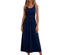 Vhersily Robe d'été sans manches occidentale pour femme, col rond et jupe évasée, avec volants de danse, style Boho Y2K, Streetwear à la mode, légère et respirante, pour la plage d'affaires, bureau