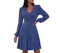 Vhersily Robe Femme Élégante Lumière Robe Manches Longues Automne Hiver Col en V Ligne pour Cérémonies Discothèque Cocktail Mariages, Costume de Princesse, Robes de Soirée Formelle Travail, Marina, XL