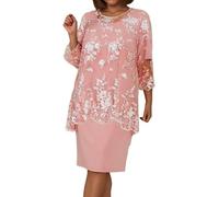Vhersily Robe Femme Élégante Printemps, Manches 3/4 Tailles Grandes Mousseline de soie Robe de Cocktail de Soirée Robes de Partie Genou de Fête de Fête Sexy, Courtes Robes de Cérémonie, rouge, S