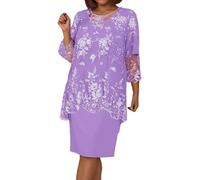 Vhersily Robe Femme Élégante Printemps, Manches 3/4 Tailles Grandes Mousseline de soie Robe de Cocktail de Soirée Robes de Partie Genou de Fête de Fête Sexy, Courtes Robes de Cérémonie, aubergine