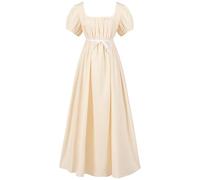 Vhersily Robe Femme Regency Médiévale Victorienne Rétro Taille Haute avec Manches Ruban Queen Vêtements avec Collier pour Carnaval Masque Fête Cosplay, Robes Adaptées à Porter à Un Mariage, jaune, XXL