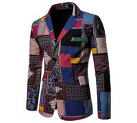 Vhersily Robe Homme Cérémonie Slim Fit Jacquard Coloré Blazer Business Combinaison Veste Élégante Veste Paillettes Smoking Veste pour Mariage Fiesta Manches Longues Col Manteau Mode Formelle, bleu, XL