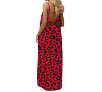 Vhersily Robe Longue d'Été Femme 2026 Robe avec Dos Découvert Robe de Plage Boho Chic Robes avec Bretelles fines Élégant Robes Cérémonie Caftan Encolure Sans Manches Robes De Printemps, B Rouge, XXL