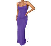 Vhersily Robe longue femme élégante et sexy avec taille haute fente latérale dos nu et lacets pour soirées formelles événements sur tapis rouge ou Sortir ensemble Cadeau Nouvel An Noël, aubergine, L