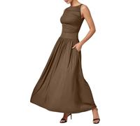 Vhersily Robe Longue Femme Élégante Sans Manches Robe en Tricot Couleur Unie Ligne A Robes de Cocktail de Cérémonie Robes avec Poches, Soirée d'Été, Robes Adaptées à Porter à un Mariage, Café, M