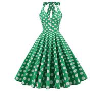 Vhersily Robe pour femme Vintage Années 50 avec Col Halter à Pois Sans Manches Soirée Rétro Cocktail au Genou Bal de Mariage pour Vacances, Fêtes, Discothèques, Soirées Danse, Respirant, vert, S