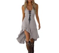 Vhersily Robe Rétro avec Col en V Sans Manches Femmes 2026 Vintage Western Country Robes Chic Plage Grande Taille Médiévale Jupe Déguisement Hip Hop Costume de Cowgirl pour Fêtes Clubwear, Blanc, XL