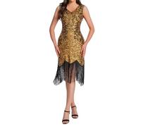 Vhersily Robes Années 20 Femmes avec Paillettes et Franges 1920s Robe Charleston Fête À Thème Flapper Robe Slim Fit Tempérament Vêtements pour Nouvel An Rave Dancewear 20s Rock Anniversaire, B or rose