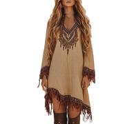 Vhersily Robes Années 70 Femme, Party Fashion - Costume Indien, Fille du Cap, Sauvage West, Costumes de Carnaval, Couvre-maillot de plage Sexy, Tunique d'été, Maillots de bain, Café, S