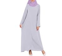 Vhersily Robes D'été Femmes En Coton, Vêtements De Printemps 2025, Robe Musulmane Aïd pour Femmes Abayas Caftan Islam Couleur Unie Dubaï Arabe Modeste Robe Longue Légère Respirante Linge de Nuit, gris
