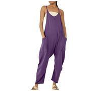 Vhersily Salopette Femmes en Velours Côte Combinaison Réglable Sans Manches Bretelles Rétro Poche Décontracté Longue Jambe Large Salopette Combinaison Vintage Large Salopette Pantalon, violet, XL