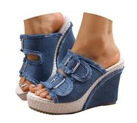 Vhersily Sandales compensées pour femmes 2026 avec talon haut en denim compensé et plateau avec support d'arc ouvert à bout ouvert sangles à boucle douce plage flip pour la mer vacances, bleu, 36 EU