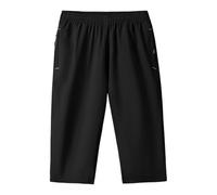 Vhersily Short pour Homme 3/4 de Longueur d'Été, Pantalon de Sport Décontracté, Court de Gym, Court, Entraînement, Pantalon Court sous Genou avec Élastique à la Taille Poches zippées, Noir , M