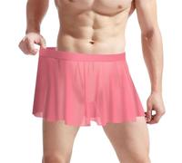 Vhersily Sissy Jupe pour Homme Transparente Minijupe à Plis Chic avec Fentes, Sous-Vêtement de Nuit Élégant, Robe de Club Légère, String, Super Doux, Sous-Vêtement en Soie de Glace Ultra-Fin, rose