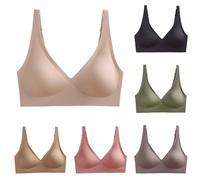Vhersily Soutien-gorge Amaframe, soutien-gorge sans armatures pour femme, soutiens-gorge sans couture, push-up col en V bralette basique confortable rembourré avec sangles réglables, marron, S