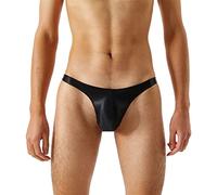 Vhersily String pour homme en satin, à faible risque, sous-vêtements sexy et brillants, de grande taille, sissy, lingerie sans couture, pour loisirs de sport, à la mode, Noir , L