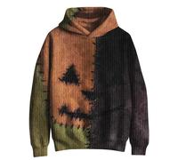 Vhersily Sweat à Capuche Double Couche avec Motif d'Halloween En Tricot Grosses Pulls Manches Longues Coupe Vent Gilets de Travail Veste Rock Sport Doux Confortable Mince pour Loisirs, G Orange, M